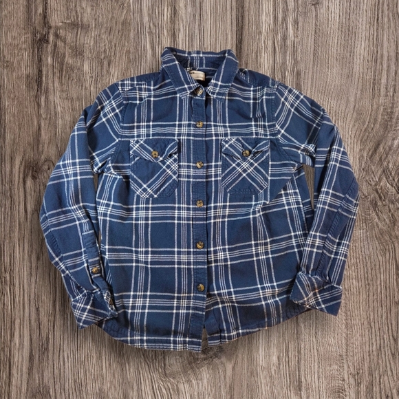 ⭐️Frank & Oak Blue Plaid Flannel Button Down Shirt Size Med - Picture 1 of 5